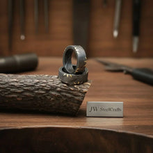 Load image into Gallery viewer, Damascus Gold Fan Edge Rings pair with Sunburst Inlay