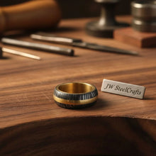 Load image into Gallery viewer, Domed Damascus Gold Inlay Ring with Wide Gold Band
