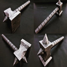 Load image into Gallery viewer, Darkforge Titan Hammer 8" Handmade Full Damascus Steel Collectible with Dual Spikes