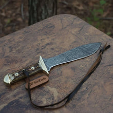 Load image into Gallery viewer, Handmade Persian-Style Upswept Bowie Knife with Stag Handle and Brass Pommel