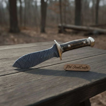 Load image into Gallery viewer, Handmade Persian-Style Upswept Bowie Knife with Stag Handle and Brass Pommel