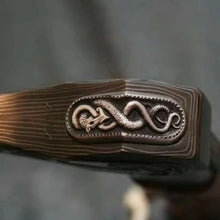 Load image into Gallery viewer, Wolf's Fang Viking Axe &amp; Knife Set with Carved Hardwood Handle