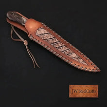 Load image into Gallery viewer, Custom Handmade Damascus Steel Boning Knife With Colour Bone Handle  with Leather Sheath