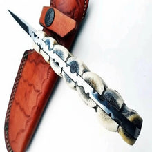 Load image into Gallery viewer, 9' Handmade Damascus Skinner Knife with Stag Bone Handle and Gut Hook Blade