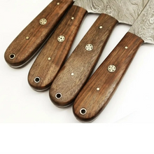 Load image into Gallery viewer, Handmade Damascus Steel Knife Set with Leather Roll, Rosewood Handle Kitchen Collection