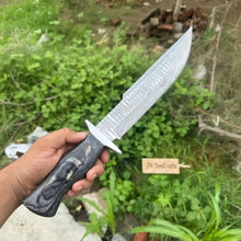 Load image into Gallery viewer, Handmade Damascus Recurve Clip Point Bowie Knife 10” Fixed Blade Outdoor Survival Knife