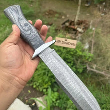 Load image into Gallery viewer, Handmade Damascus Recurve Clip Point Bowie Knife 10” Fixed Blade Outdoor Survival Knife