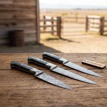 Load image into Gallery viewer, 3-Piece Damascus Chef Knife Set Black Micarta with Full Tang Blades