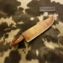 Load image into Gallery viewer, 14-Inch Handmade Damascus Chef Knife – Brown Handle &amp; Brass Bolster | Layered Damascus Blade | Hand-Stitched Leather Sheath Included