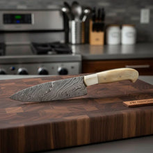 Load image into Gallery viewer, Gyuto Knife, Handmade Damascus Steel Blade, White Bone Handle with Steel Bolster, Full Tang Japanese Chef Knife, JW SteelCrafts