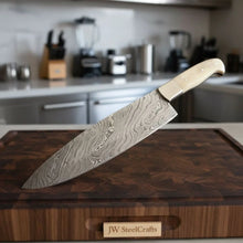 Load image into Gallery viewer, Gyuto Knife, Handmade Damascus Steel Blade, White Bone Handle with Steel Bolster, Full Tang Japanese Chef Knife, JW SteelCrafts