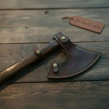 Load image into Gallery viewer, Handmade Damascus Steel Bearded Viking Axe with Hardwood Handle – Custom Forged Norse Camp Axe | JW SteelCrafts