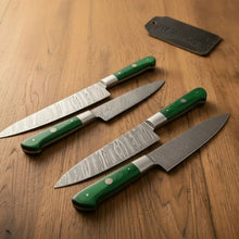 Load image into Gallery viewer, 6-Piece Damascus Kitchen Knife Set with Green Wood Handle