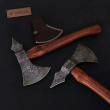 Load image into Gallery viewer, Double-Bit Damascus Axe Head with Rear Spike Variant