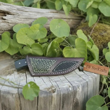 Load image into Gallery viewer, Damascus Skinner Knife Green Black Micarta Handle 3 Inch Blade