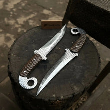 Load image into Gallery viewer, Handcrafted Persian Inspired Fixed Blade Knife Trailing Point Curved Blade with Finger Ring Tactical Utility Knife