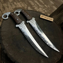Load image into Gallery viewer, Handcrafted Persian Inspired Fixed Blade Knife Trailing Point Curved Blade with Finger Ring Tactical Utility Knife