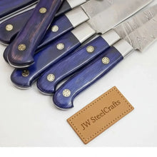 Load image into Gallery viewer, 7-Piece Damascus Kitchen Knife Set — Chinese Cleaver, Bread, Chef, Santoku, Slicing, Utility &amp; Paring