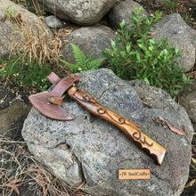 Load image into Gallery viewer, Handmade Damascus Steel Viking Bearded Axe – Pattern Welded Blade with Carved Hardwood Handle | JW SteelCrafts