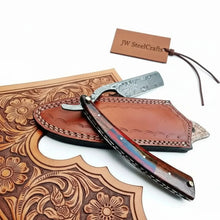 Load image into Gallery viewer, Damascus Steel Straight Barber Razor with Multicolor Wood Handle