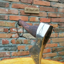 Load image into Gallery viewer, Norse Style Camp Hatchet with Leather Wrapped Handle