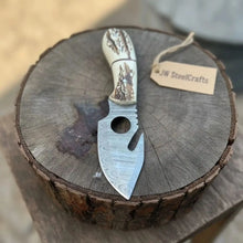 Load image into Gallery viewer, Handmade Damascus Gut Hook Skinner Hunting Knife Fixed Blade Synthetic Stag Handle with Thumb Hole