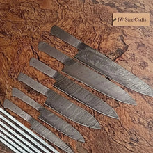 Load image into Gallery viewer, 6-Piece Handmade Damascus Chef Knife Blank Set, Forged Steel Blades, Custom Knife Making Supply