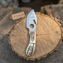 Load image into Gallery viewer, Handmade Damascus Gut Hook Skinner Hunting Knife Fixed Blade Synthetic Stag Handle with Thumb Hole