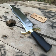 Load image into Gallery viewer, Carbon Steel 10-Inch Clip Point Bowie Knife — Black Handle, Brass S-Guard &amp; Mirror Polished Blade