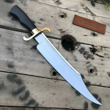 Load image into Gallery viewer, Carbon Steel 10-Inch Clip Point Bowie Knife — Black Handle, Brass S-Guard &amp; Mirror Polished Blade