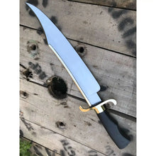 Load image into Gallery viewer, Carbon Steel 10-Inch Clip Point Bowie Knife — Black Handle, Brass S-Guard &amp; Mirror Polished Blade