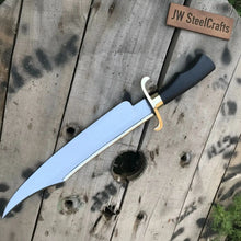 Load image into Gallery viewer, Carbon Steel 10-Inch Clip Point Bowie Knife — Black Handle, Brass S-Guard &amp; Mirror Polished Blade