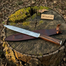 Load image into Gallery viewer, 15-Inch Damascus Seax Knife — 10-Inch Wave Pattern Blade, Rosewood Handle