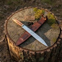 Load image into Gallery viewer, 15-Inch Damascus Seax Knife — 10-Inch Wave Pattern Blade, Rosewood Handle