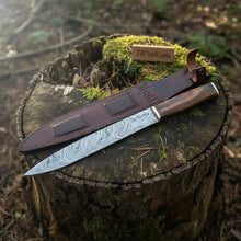 Load image into Gallery viewer, 15-Inch Damascus Seax Knife — 10-Inch Wave Pattern Blade, Rosewood Handle