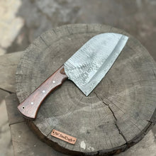 Load image into Gallery viewer, 10-Inch Damascus Camp Cleaver — 5.5 Inch Blade, Tali Wood Handle, Silver Pins &amp; Black Spacer