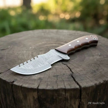 Load image into Gallery viewer, Damascus Tracker Knife Multi Edge Fixed Blade Sawback Outdoor Tool