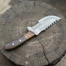 Load image into Gallery viewer, Damascus Tracker Knife Multi Edge Fixed Blade Sawback Outdoor Tool