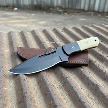 Load image into Gallery viewer, Straight Back Hunting Knife 5 Inch black powder coated Blade