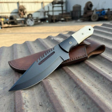 Load image into Gallery viewer, Straight Back Hunting Knife 5 Inch black powder coated Blade