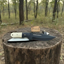Load image into Gallery viewer, Straight Back Utility Knife 8” Blade Fixed Blade Filework Spine Bone Handle with Sheath