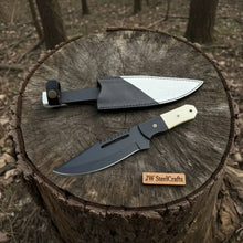 Load image into Gallery viewer, Straight Back Utility Knife 8” Blade Fixed Blade Filework Spine Bone Handle with Sheath