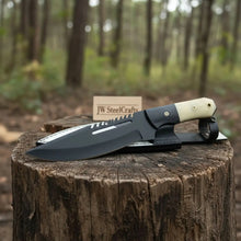Load image into Gallery viewer, Straight Back Utility Knife 8” Blade Fixed Blade Filework Spine Bone Handle with Sheath