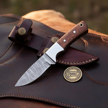 Load image into Gallery viewer, Walnut Drop Point Bushcraft Knife with Wood Handle and Jimping