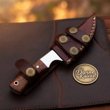 Load image into Gallery viewer, Walnut Drop Point Bushcraft Knife with Wood Handle and Jimping