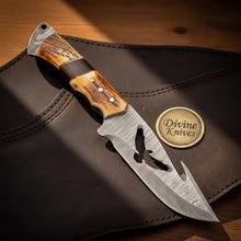 Load image into Gallery viewer, Eagle Talon Gut Hook Knife with Bird Cutout Blade and Antler Handle