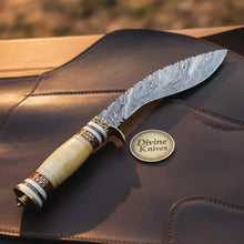 Load image into Gallery viewer, Damascus Stacked Bone Kukri with Layered Curved Blade
