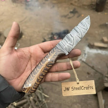 Load image into Gallery viewer, 7.5-Inch Damascus Puukko Fixed Blade Knife with Pinecone Epoxy Resin Handle