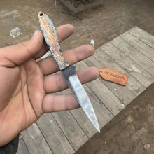Load image into Gallery viewer, 7-Inch Rasp Steel Dagger — Double-Edged Blade, Pinecone Blue Resin Handle, Steel Guard &amp; Brass Lanyard Hole
