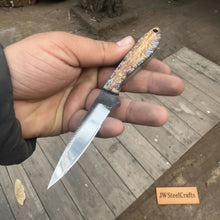 Load image into Gallery viewer, 7-Inch Rasp Steel Dagger — Double-Edged Blade, Pinecone Blue Resin Handle, Steel Guard &amp; Brass Lanyard Hole